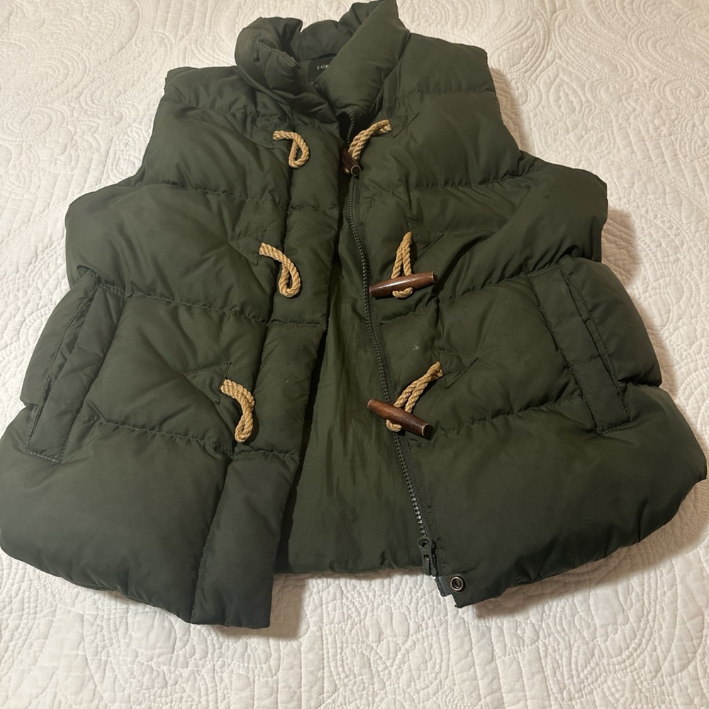 J. Crew Green Puffer Vest with Toggle Closures